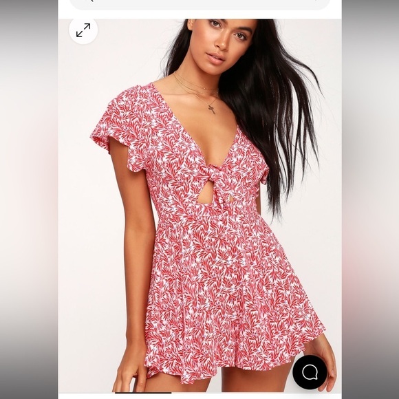 Lulus Pants - Lulu’s Dondi Red and White Print Tie-Front Short Sleeve Romper